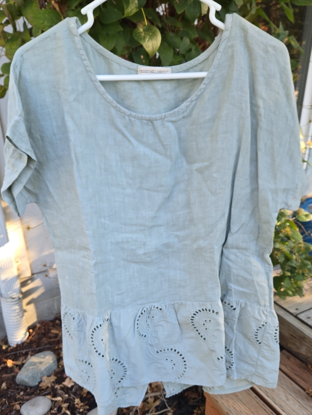 Terzo Millennio Linen Eyelet Peplum Top Sage Green SZ.M NWOT (BIN 007)